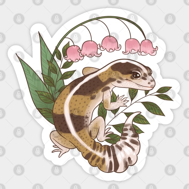 African Fat-Tailed Gecko with Lily of the Valley Sticker by starrypaige